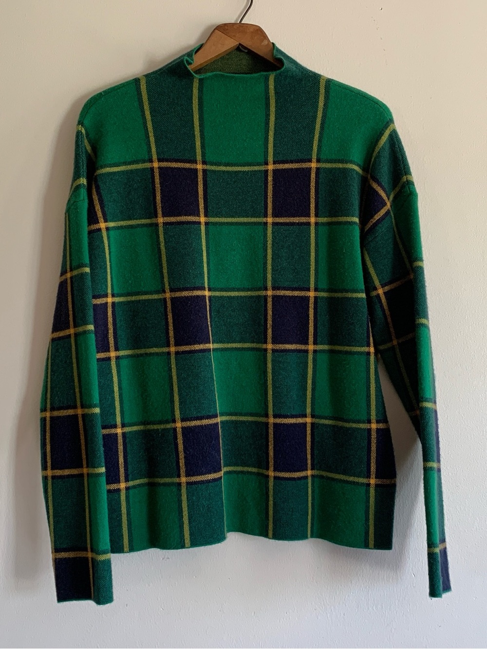 Rachel Zoe Green Tartan Plaid Preppy Mock Neck Sweater Long Sleeve Top XL